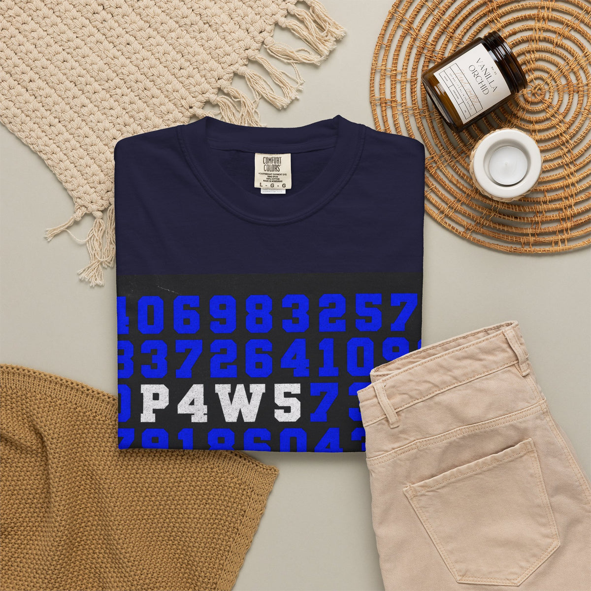 Numbers Graphic Tee — Blue Retro Code Design