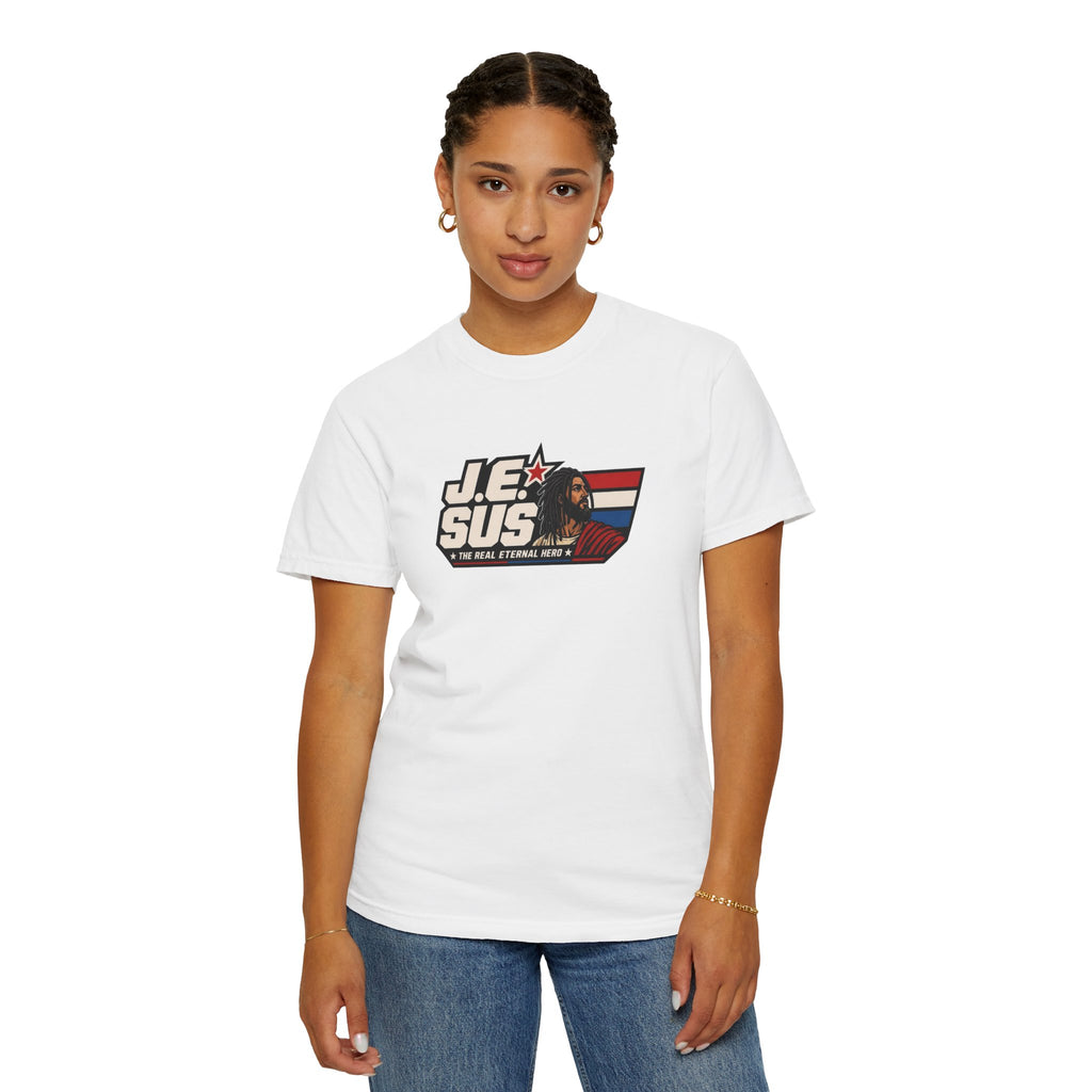Jesus Retro Graphic T-Shirt — “J.E.SUS The Real Eternal Hero” Christian Vintage Tee