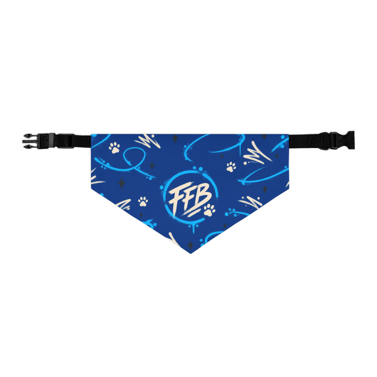 Bandana Collar — Blue Paw Print Pattern with "FFB" Logo