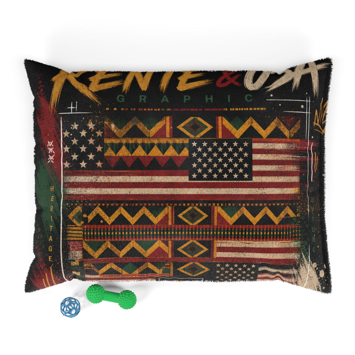 Kente Inspired and USA flag pattern Pet Bed — Colorful Geometric Afrocentric Dog & Cat Cushion