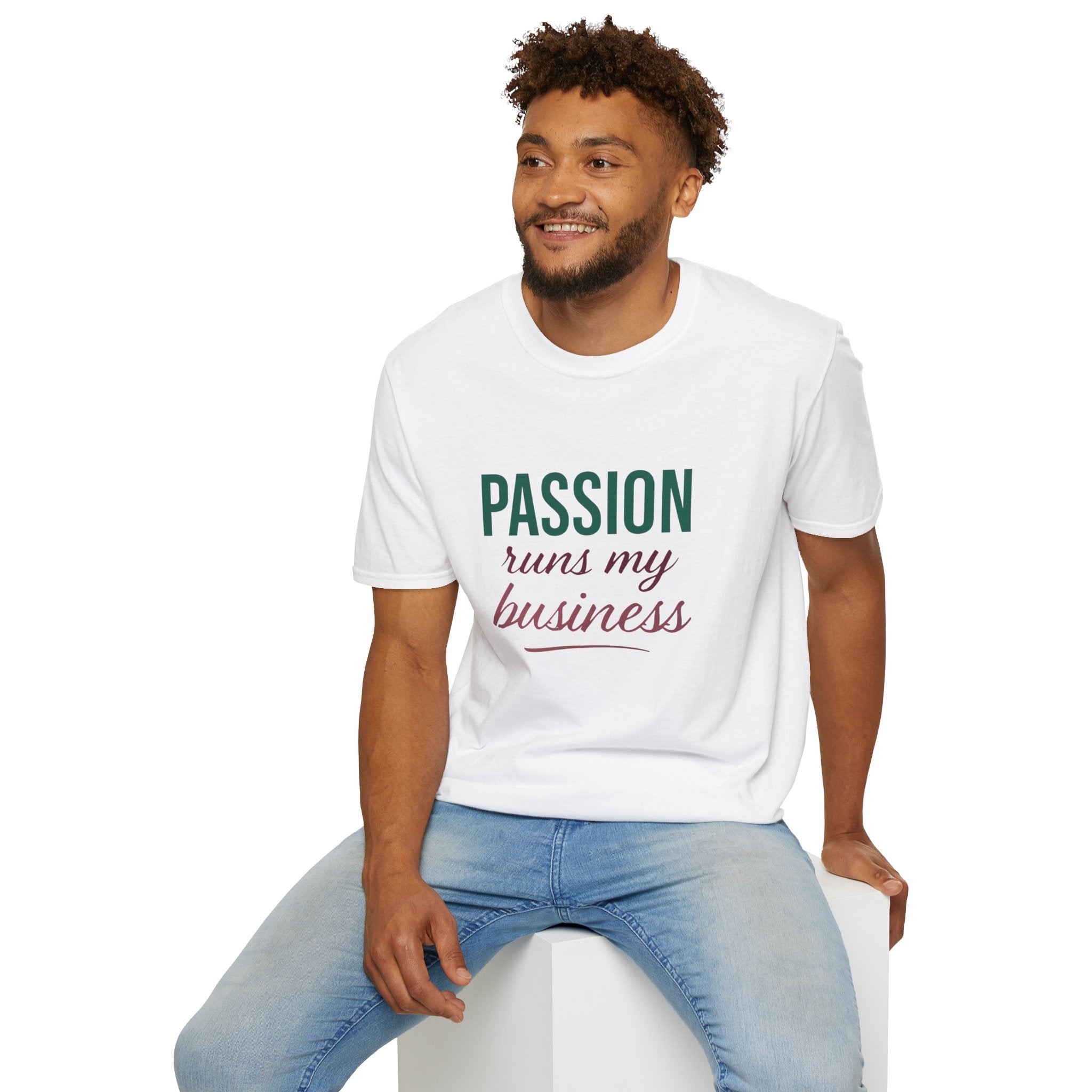 Motivational Passion Runs My Business Unisex T-Shirt with Scripture Back Design