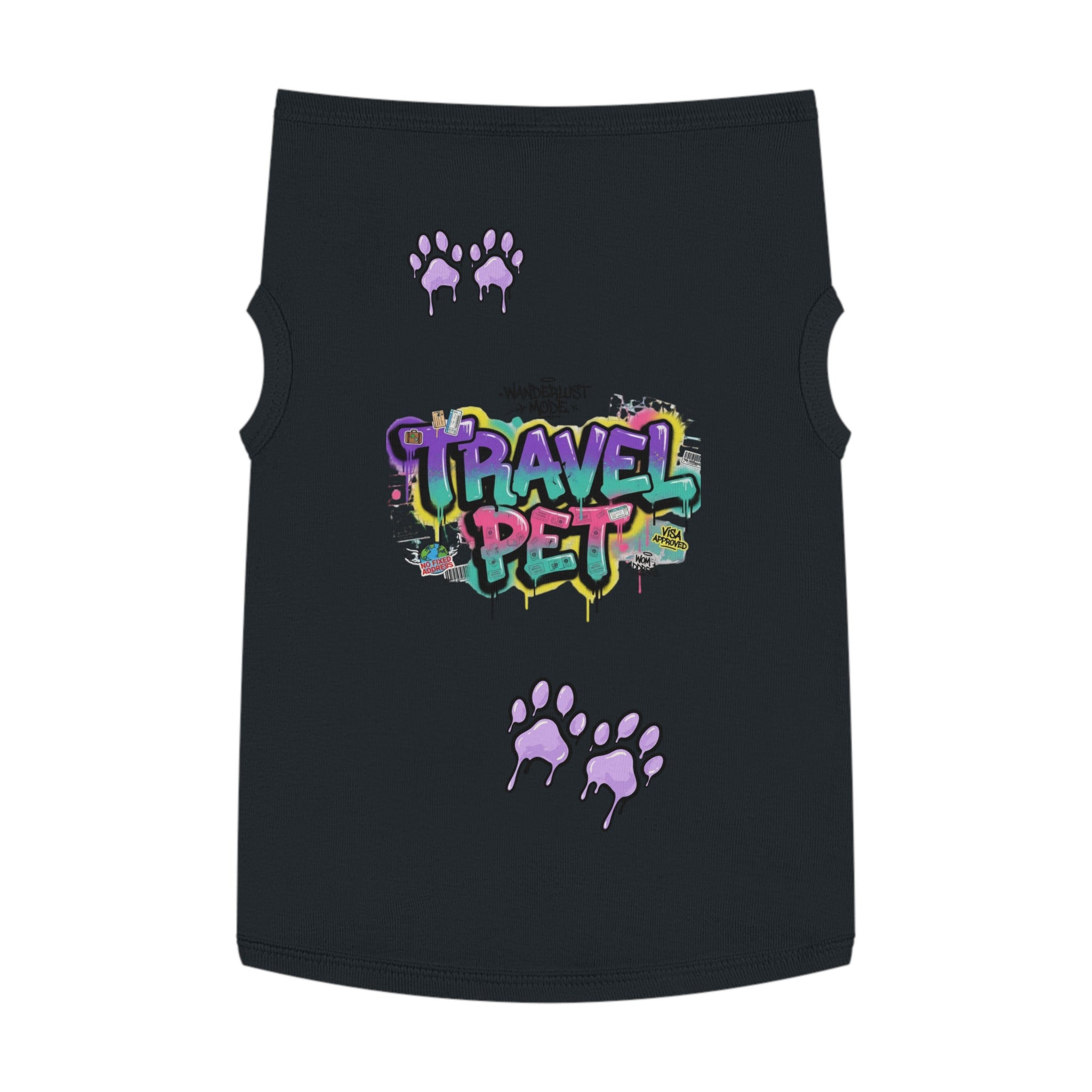 Graffiti Paw Print Travel Pet Tank Top — Trendy Street-Style Dog Shirt Matching Human Shirt