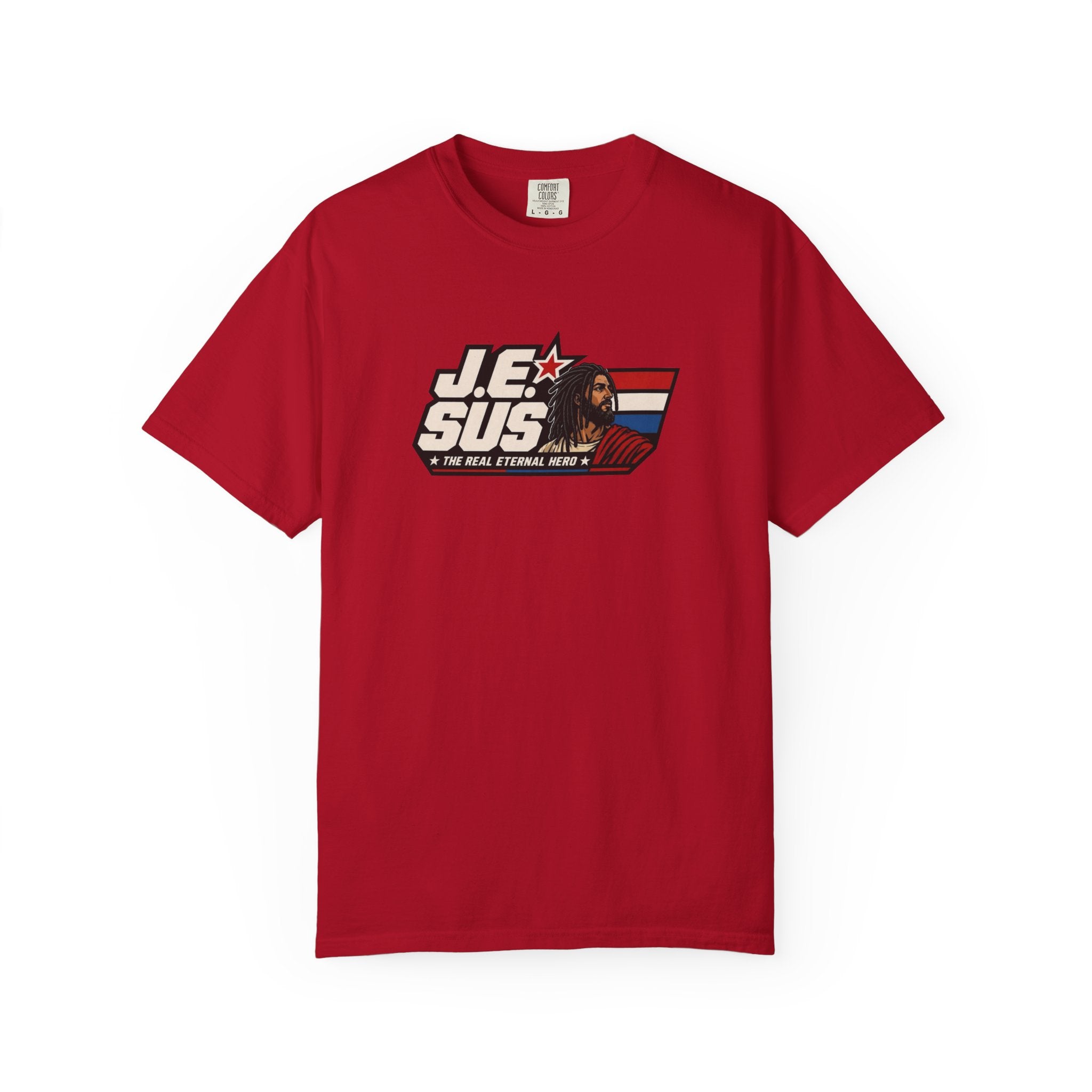 Jesus Retro Graphic T-Shirt — “J.E.SUS The Real Eternal Hero” Christian Vintage Tee