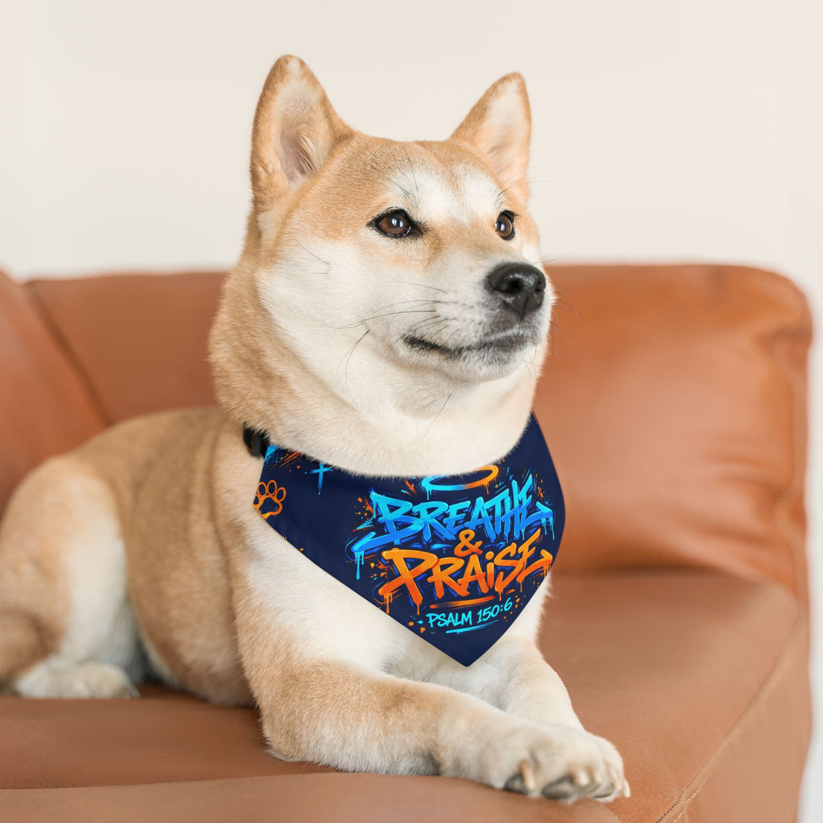 Pet Bandana — “Breathe & Praise” Blue Soundwave Collar Bandana