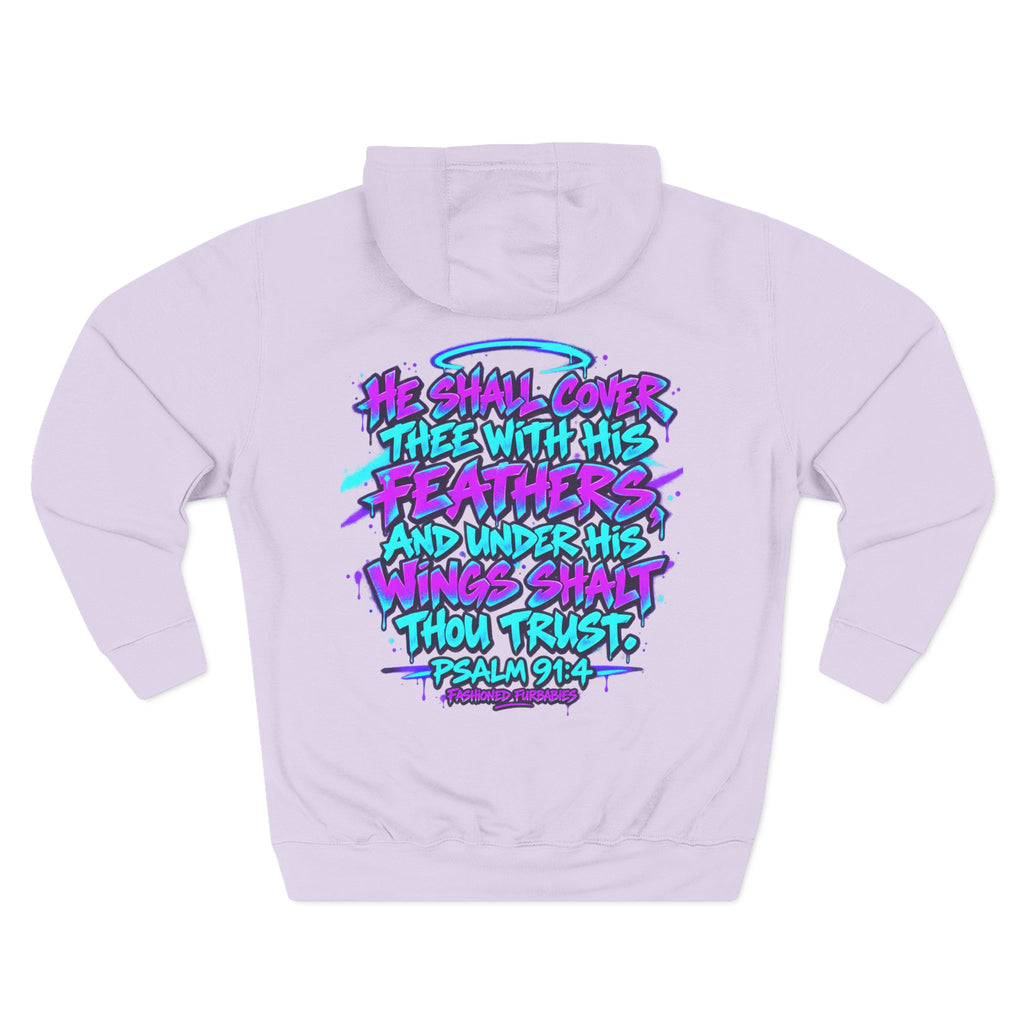 Christian Hoodie — "He Shall Cover Thee" Psalm 91:4 Graphic Fleece Hoodie