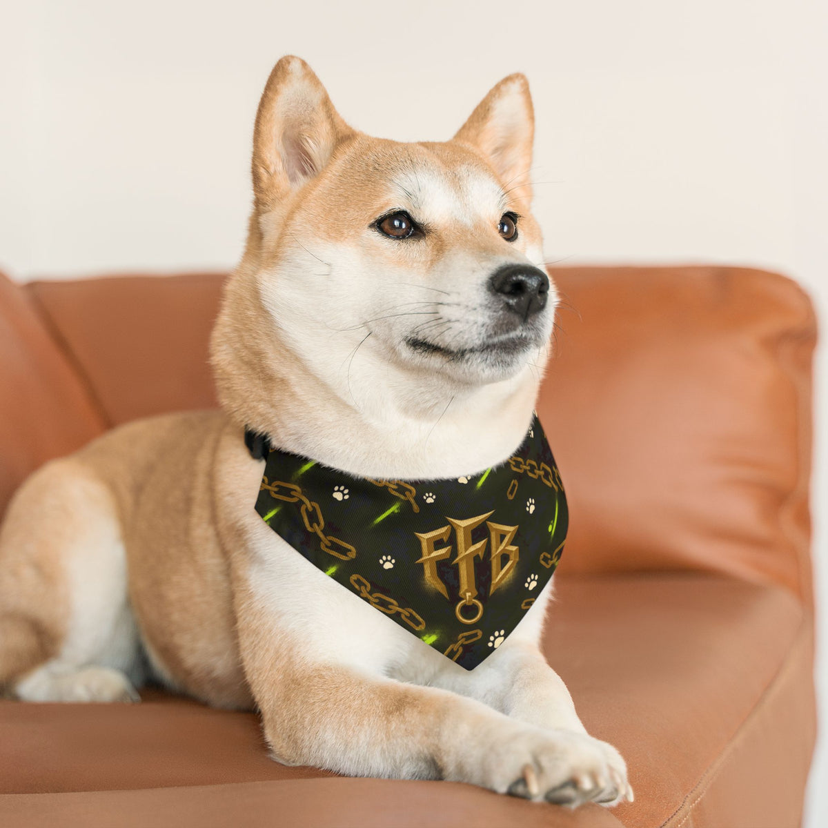 Gold Chain 'FTB' Pet Bandana Collar – Luxury Collar Accessory for Dogs & Cats