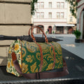 Green Baroque Waterproof Travel Bag — Elegant Floral Weekender Duffle