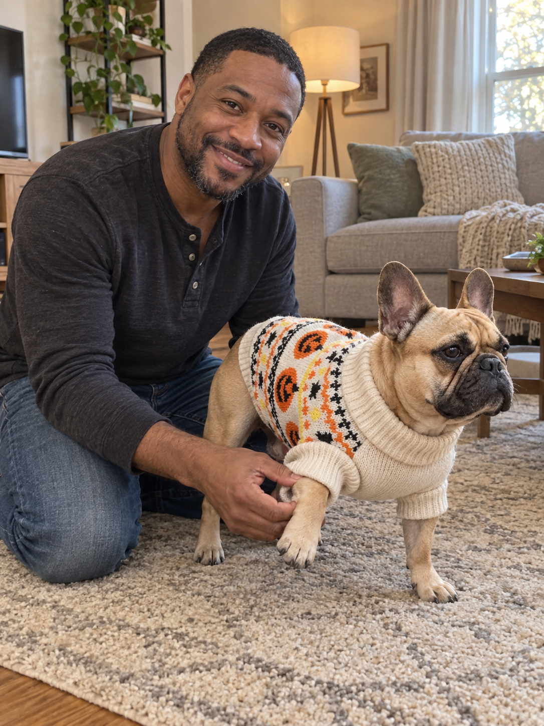 Halloween Pumpkin Dog Sweater | Cozy Knit Turtleneck for Cats & Dogs XS–XL