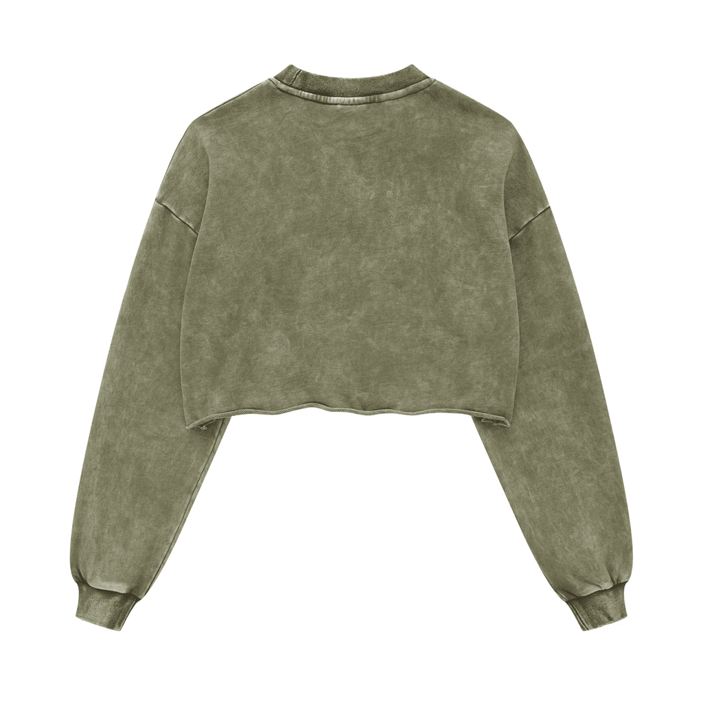 Washed Raw-Edge Cropped Crew Neck Sweatshirt