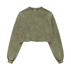 Washed Raw-Edge Cropped Crew Neck Sweatshirt