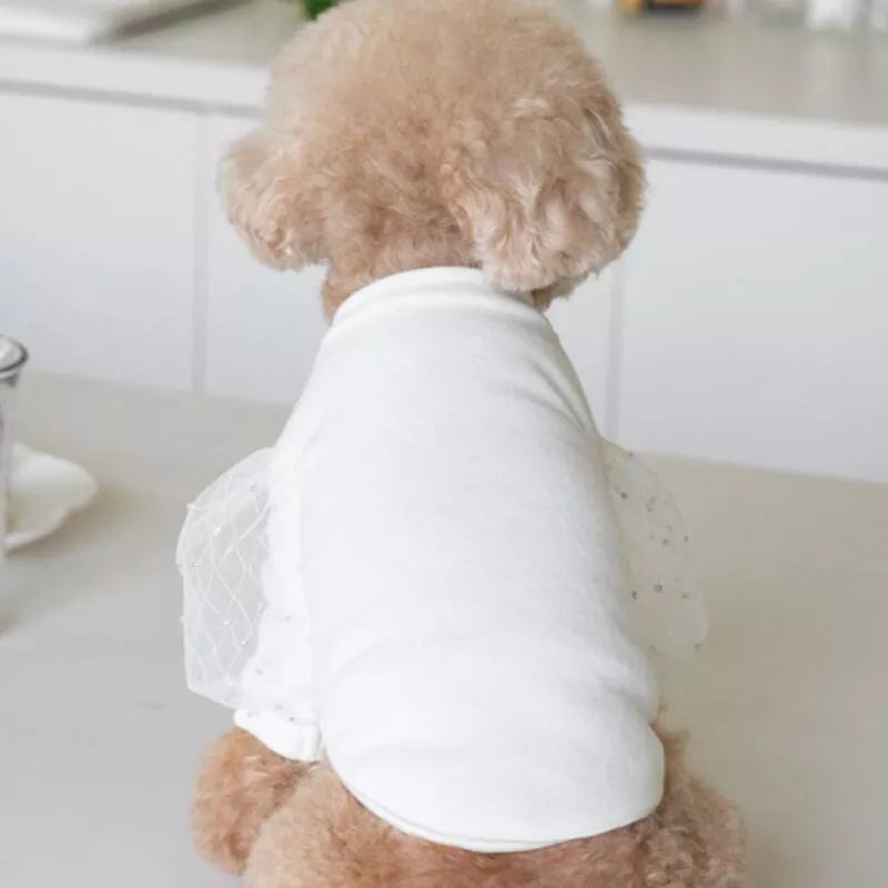 White lace flare sleeve elegant dog shirts.