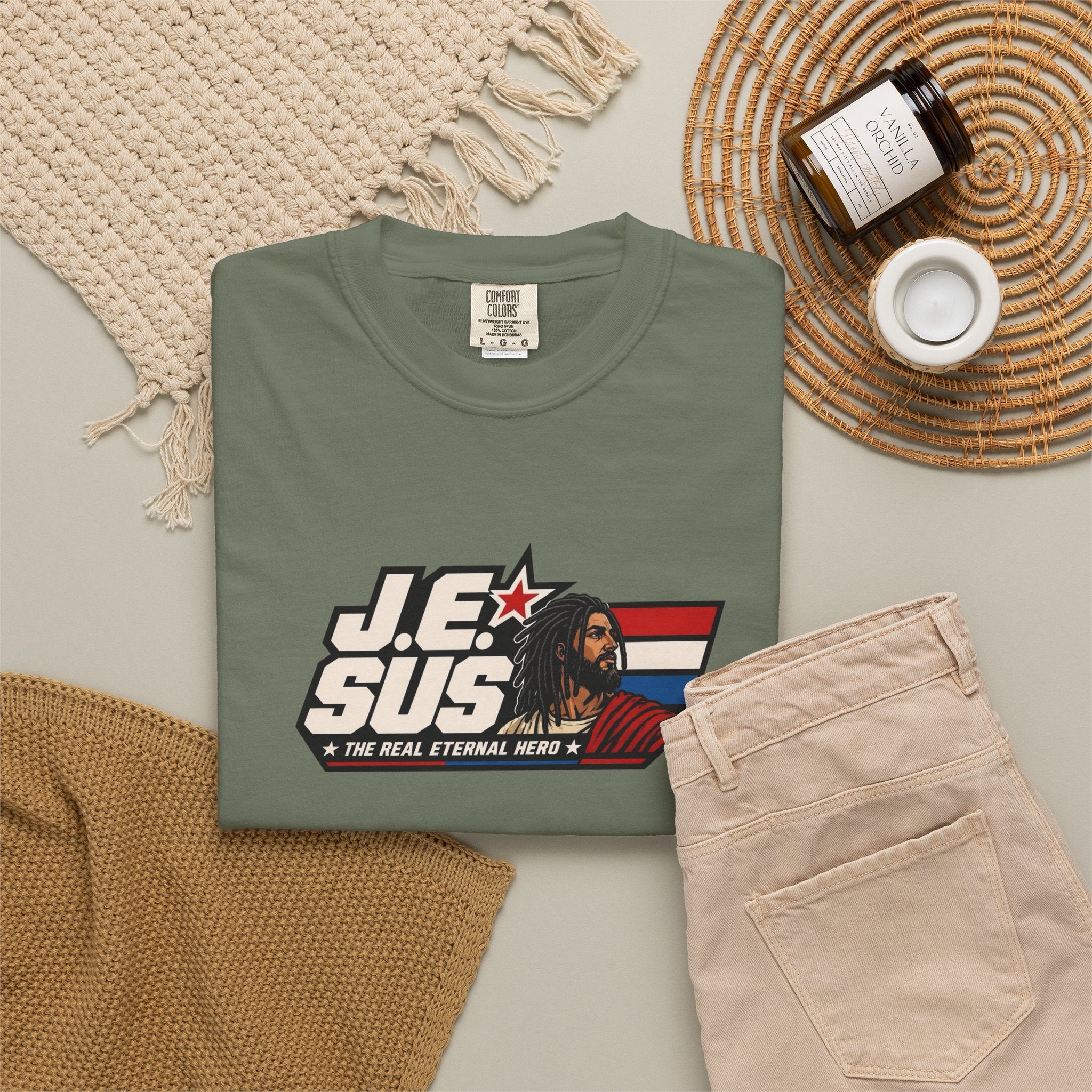 Jesus Retro Graphic T-Shirt — “J.E.SUS The Real Eternal Hero” Christian Vintage Tee