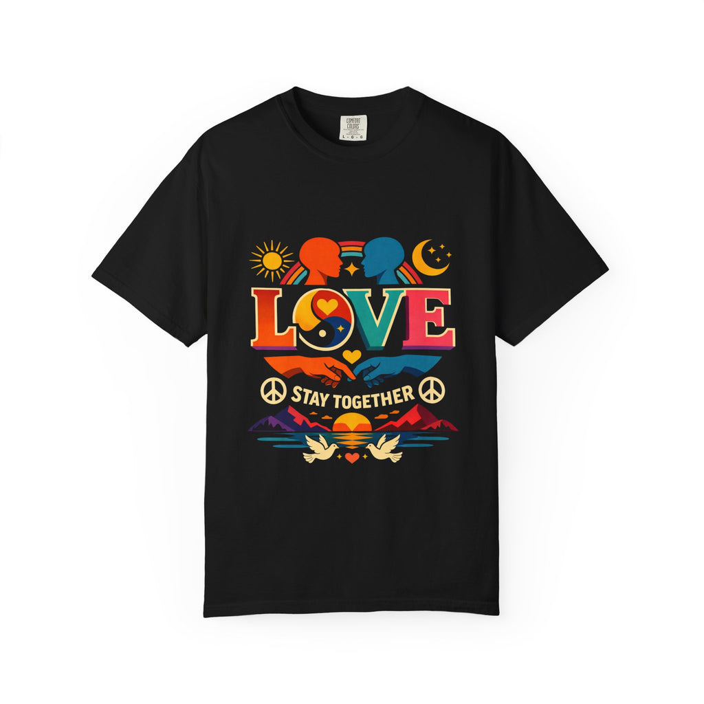 Love Together Retro Graphic T-Shirt — Colorful Peace & Unity Tee