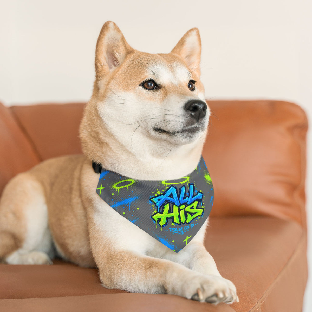 Graffiti "All His" Pet Bandana Collar - Neon Street Style Dog & Cat Accessory