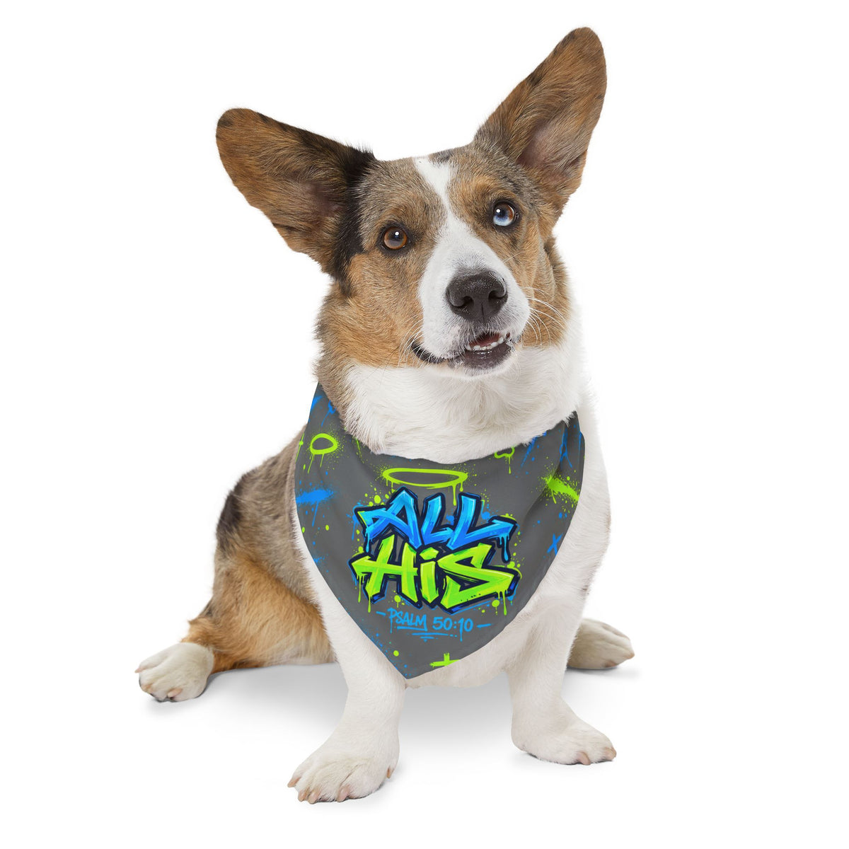 Graffiti "All His" Pet Bandana Collar - Neon Street Style Dog & Cat Accessory