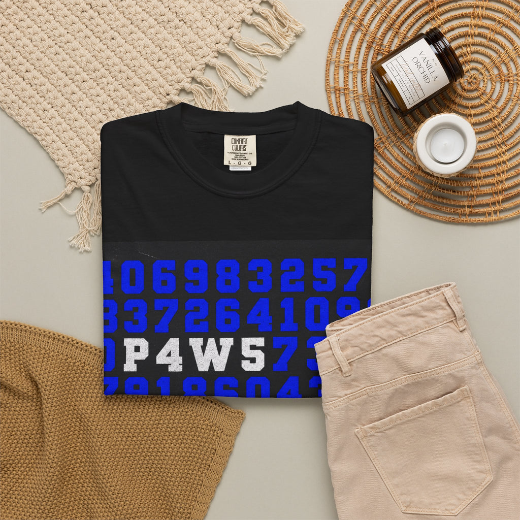 Numbers Graphic Tee — Blue Retro Code Design