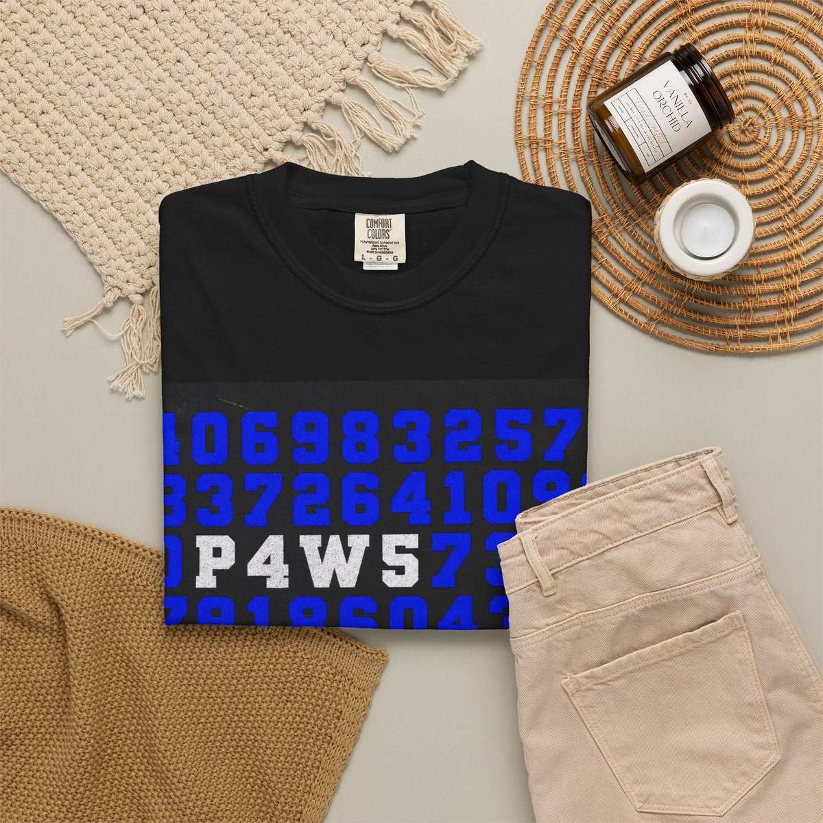Numbers Graphic Tee — Blue Retro Code Design