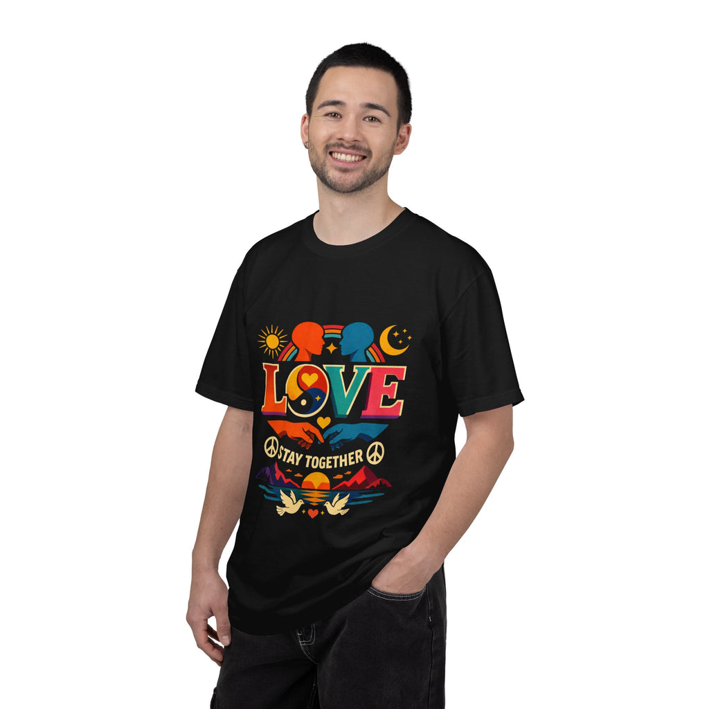 Love Together Retro Graphic T-Shirt — Colorful Peace & Unity Tee