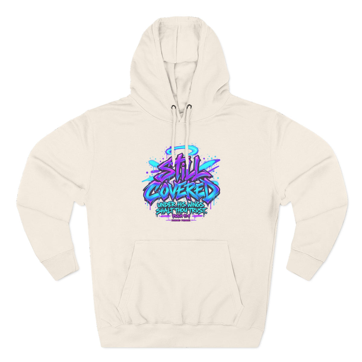 Christian Hoodie — "He Shall Cover Thee" Psalm 91:4 Graphic Fleece Hoodie