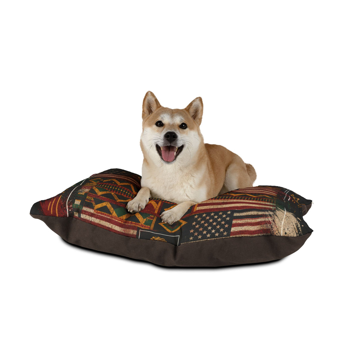 Kente Inspired and USA flag pattern Pet Bed — Colorful Geometric Afrocentric Dog & Cat Cushion