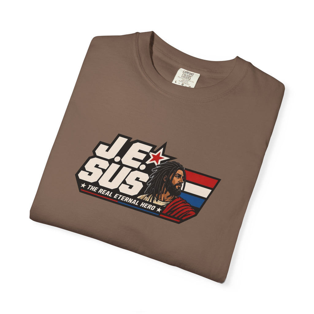 Jesus Retro Graphic T-Shirt — “J.E.SUS The Real Eternal Hero” Christian Vintage Tee