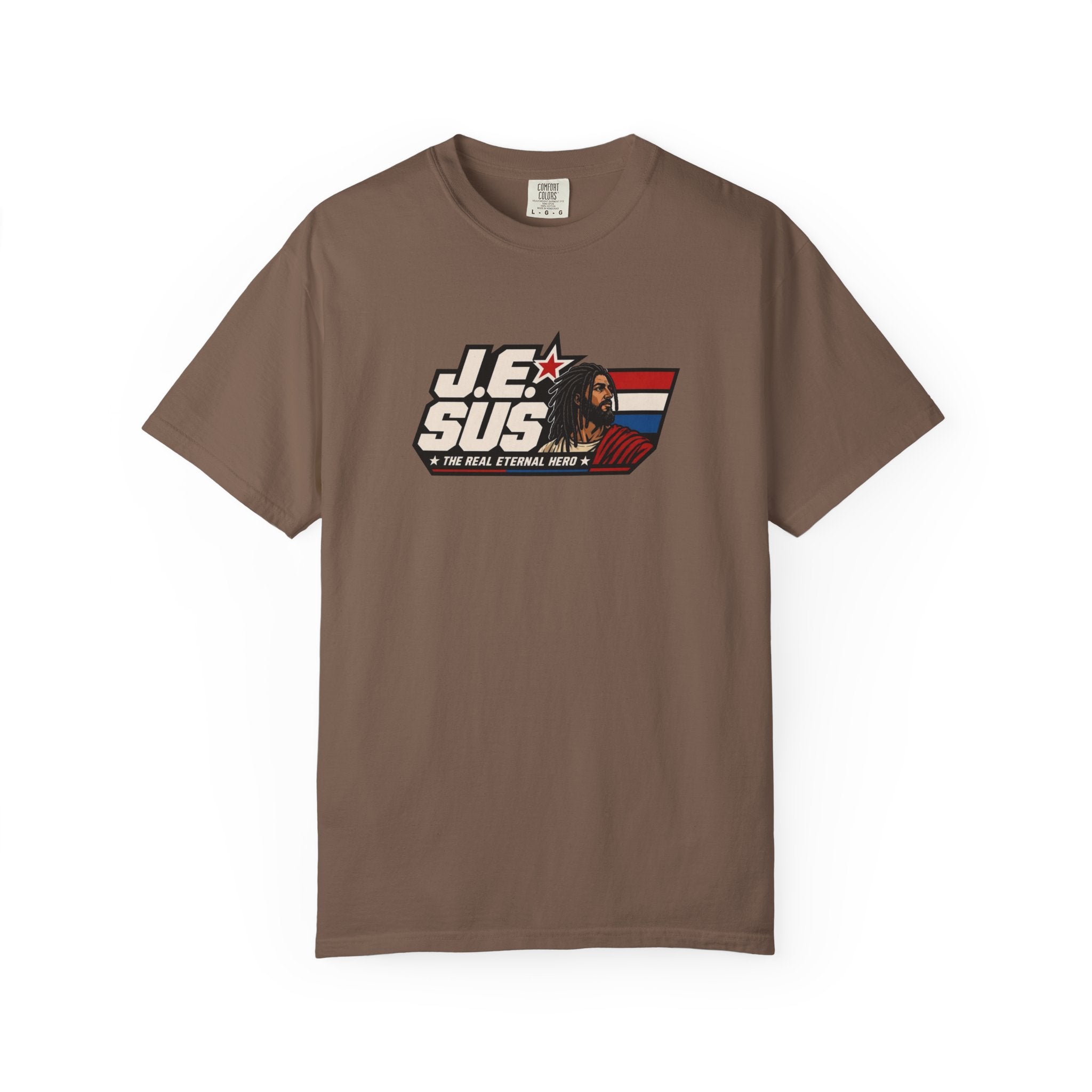 Jesus Retro Graphic T-Shirt — “J.E.SUS The Real Eternal Hero” Christian Vintage Tee