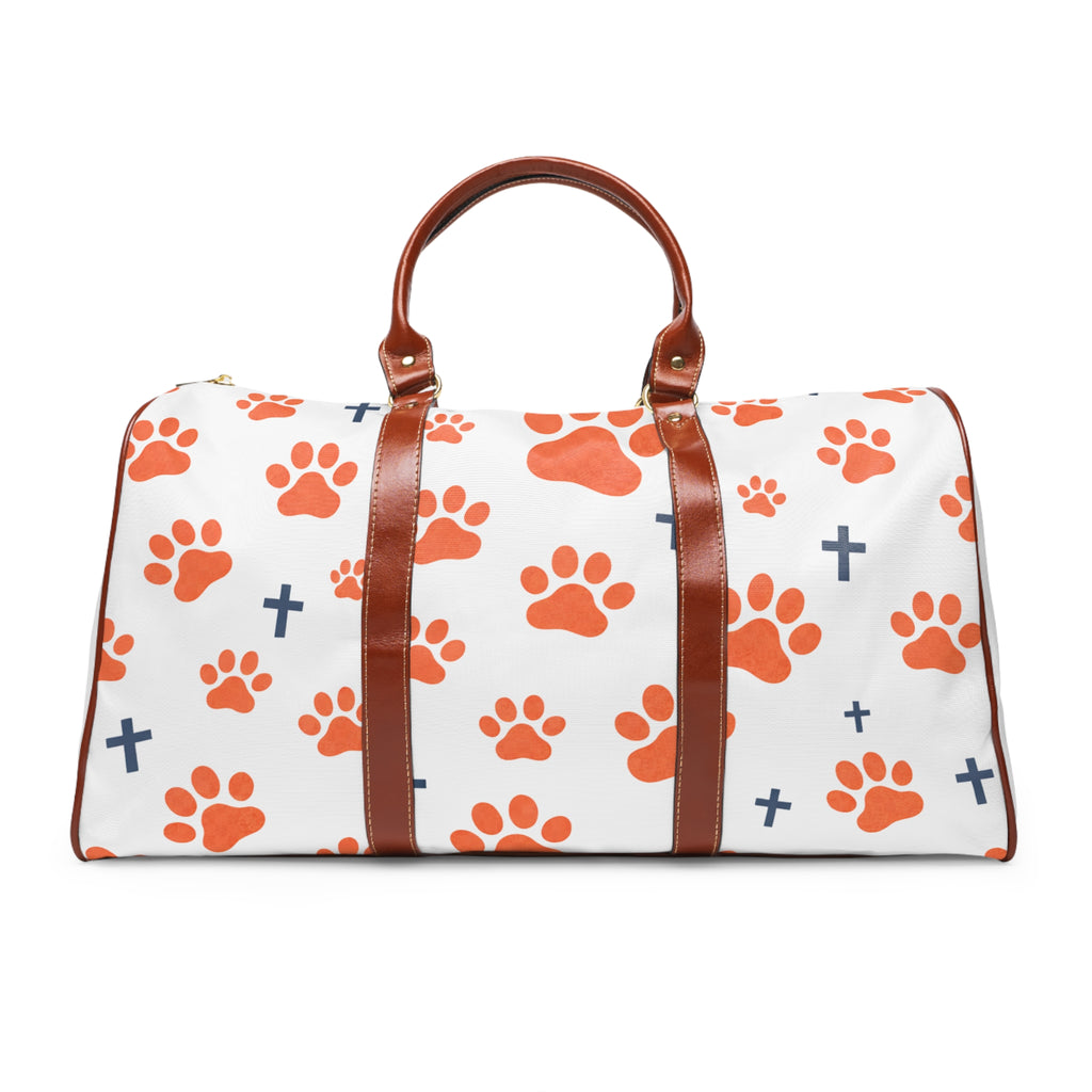 Waterproof Travel Bag — Paw Print & Floral Weekender Duffel