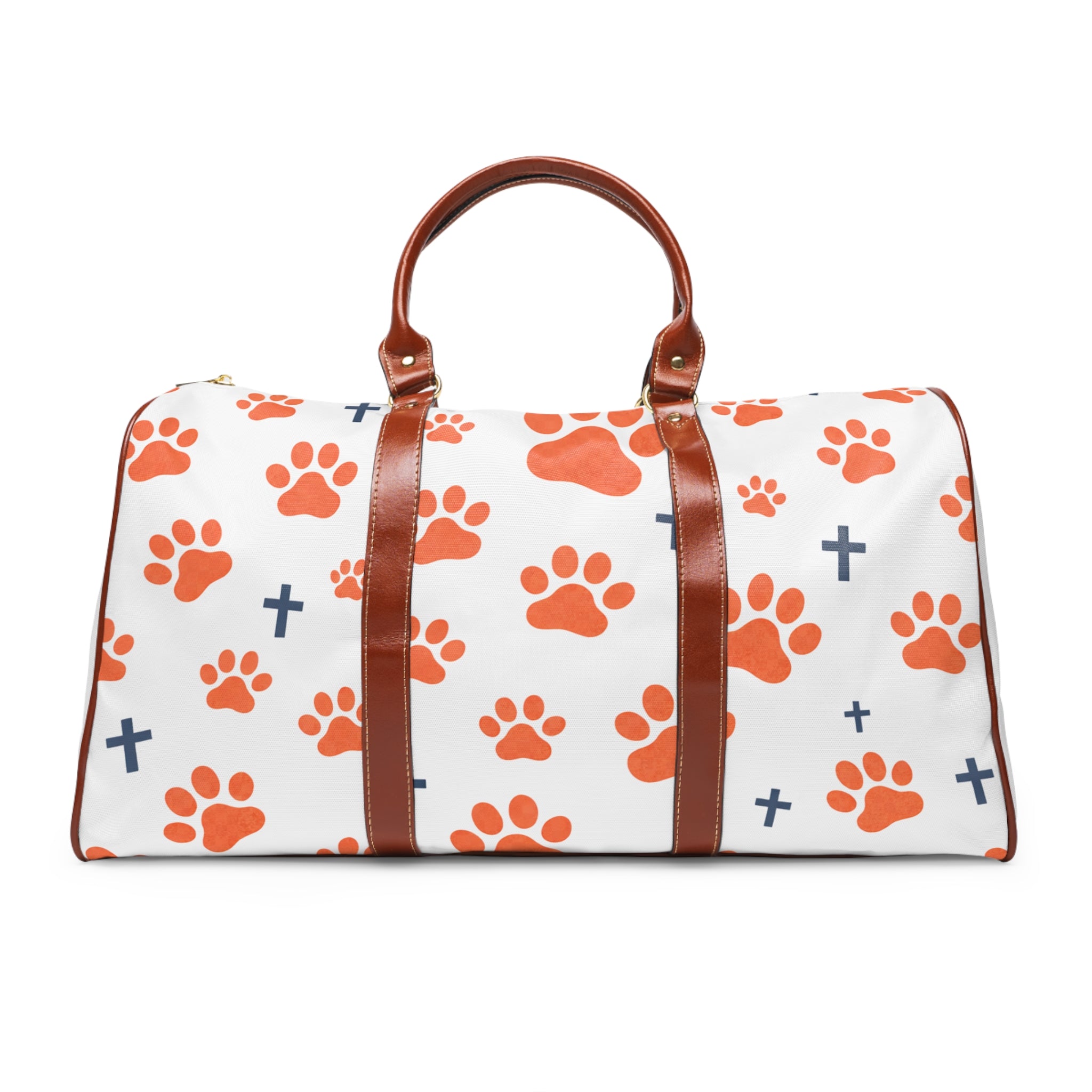Waterproof Travel Bag — Paw Print & Floral Weekender Duffel