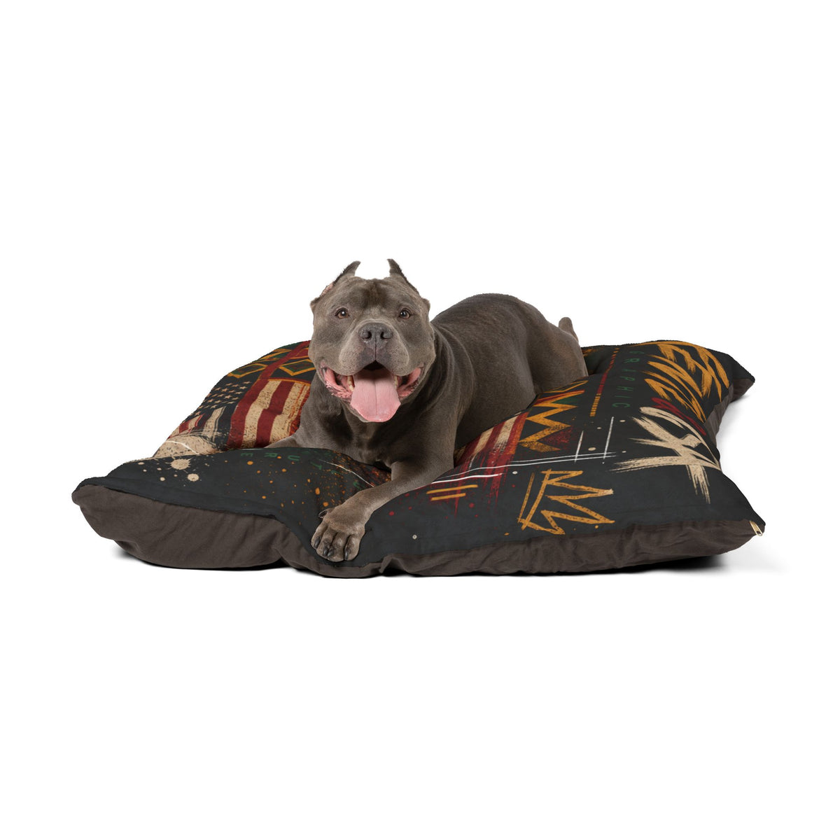 Kente Inspired and USA flag pattern Pet Bed — Colorful Geometric Afrocentric Dog & Cat Cushion