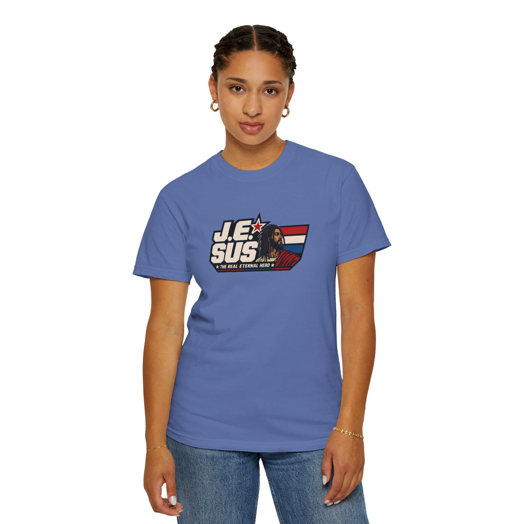 Jesus Retro Graphic T-Shirt — “J.E.SUS The Real Eternal Hero” Christian Vintage Tee