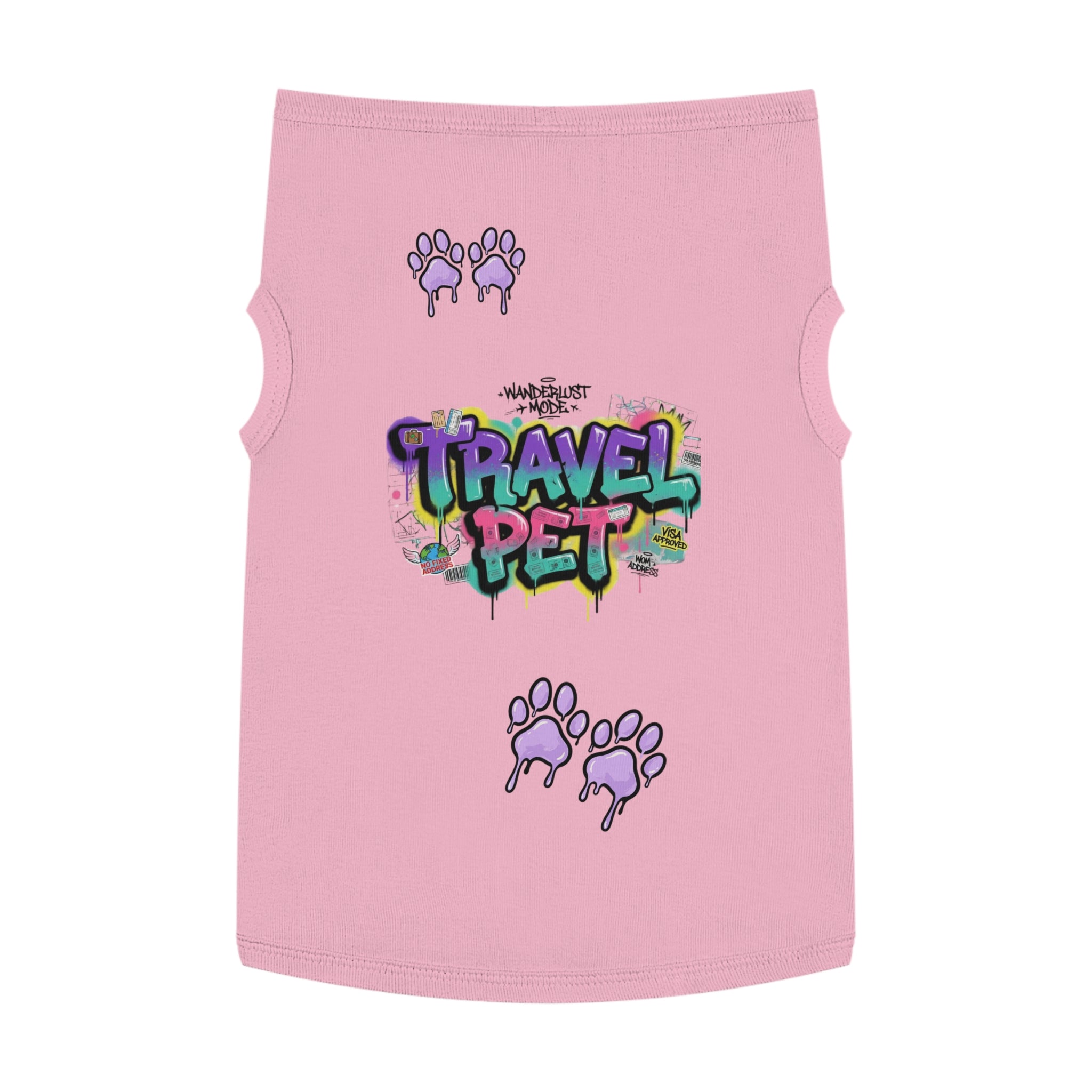 Graffiti Paw Print Travel Pet Tank Top — Trendy Street-Style Dog Shirt Matching Human Shirt