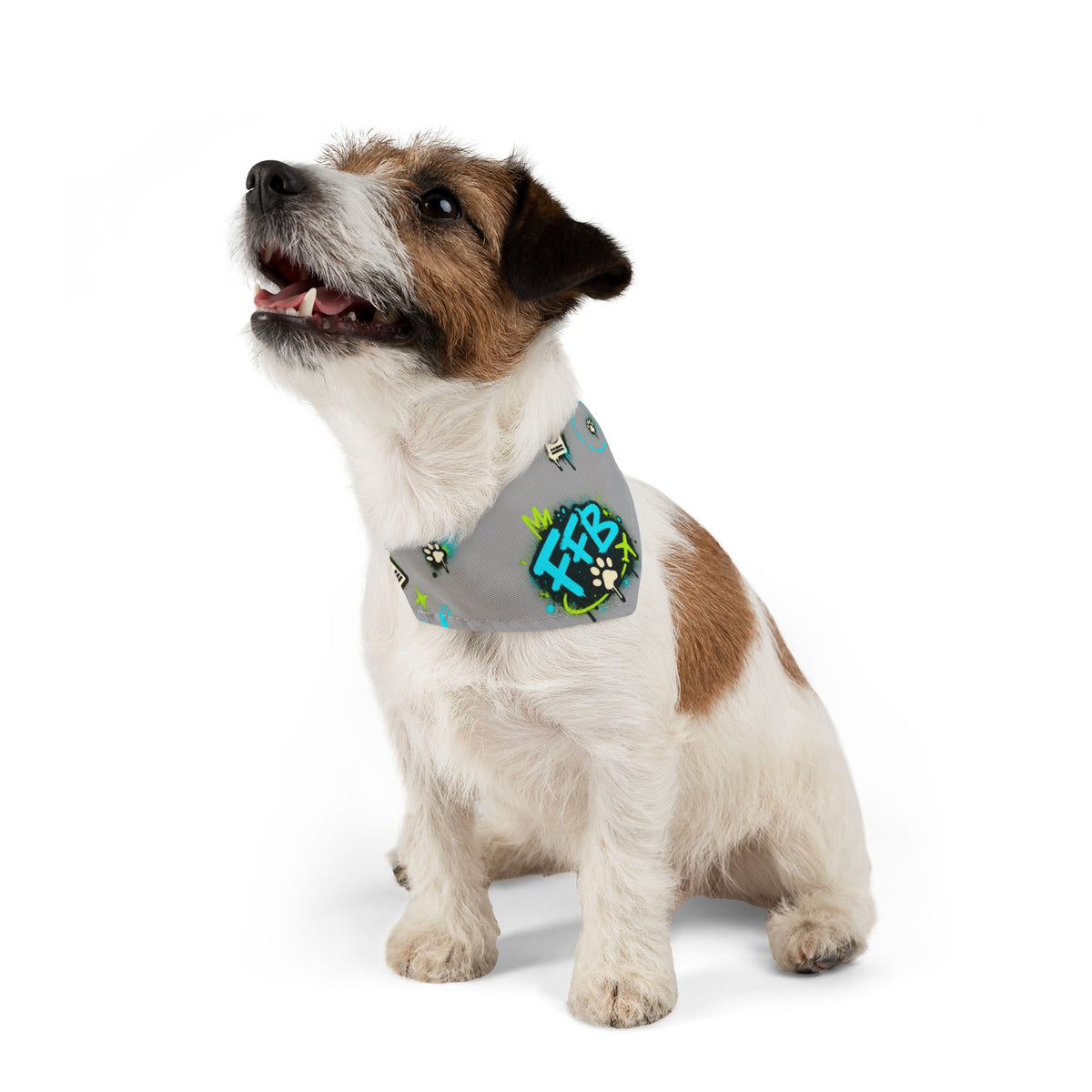 Graffiti 'FFB' Pet Bandana Collar – Neon Paw Print Dog Bandana