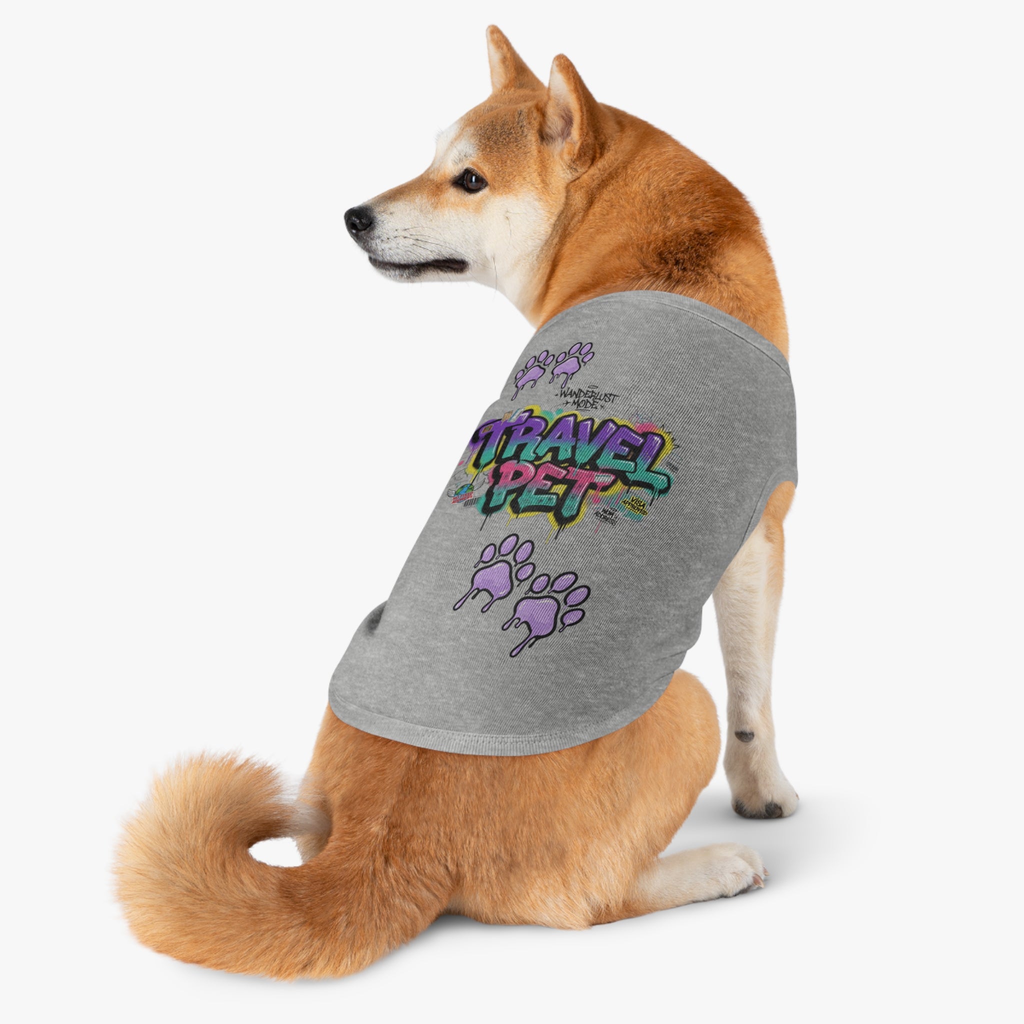 Graffiti Paw Print Travel Pet Tank Top — Trendy Street-Style Dog Shirt Matching Human Shirt
