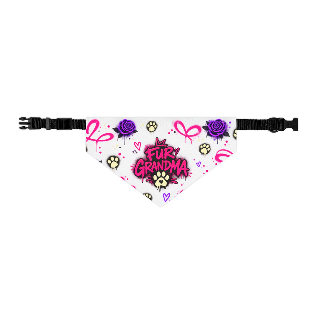 Pet Bandana Collar — “Fur Grandma” Paw Print Bandana Collar, Floral Pink & Purple Dog Scarf