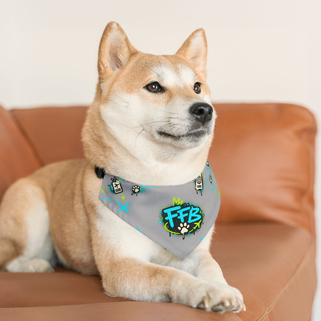 Graffiti 'FFB' Pet Bandana Collar – Neon Paw Print Dog Bandana