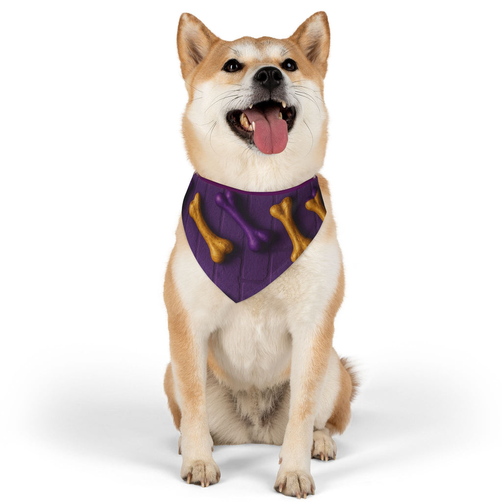 Purple Dog Bandana Collar with Gold Bones – Stylish Pet Accessory for Dogs & Cats