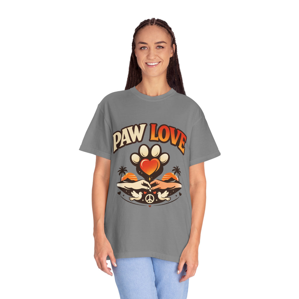 Paw Love T-Shirt — Retro Heart Paw Graphic Tee for Dog Lovers