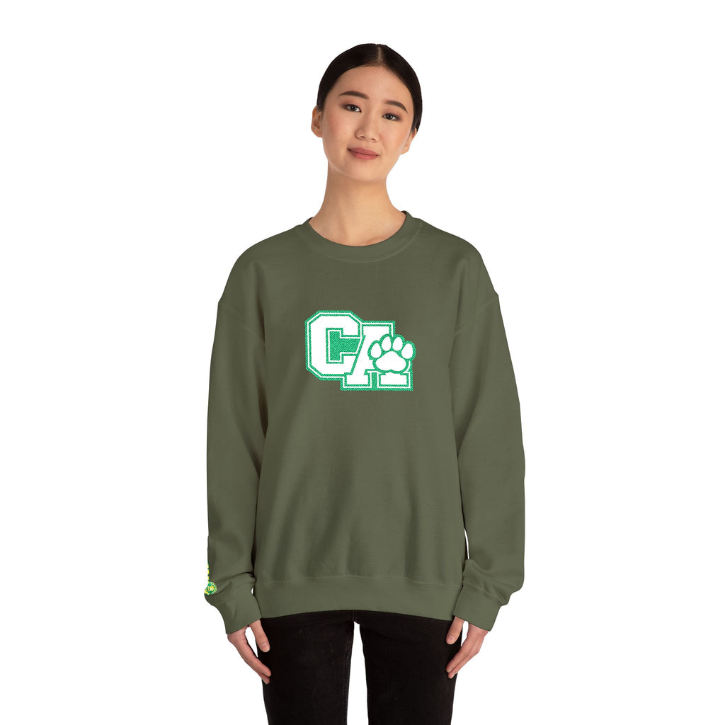 California Crewneck Sweatshirt — Green Vintage 'CA' Paw Logo