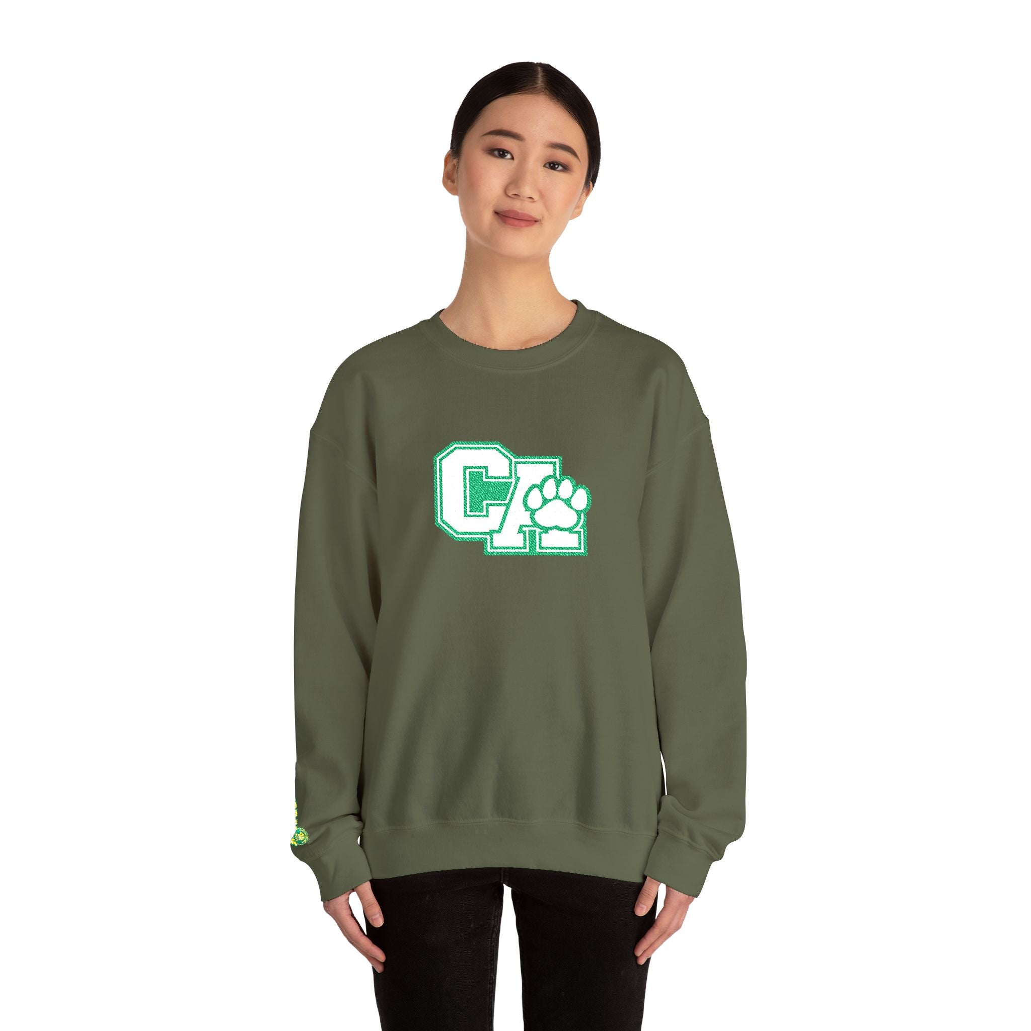 California Crewneck Sweatshirt — Green Vintage 'CA' Paw Logo