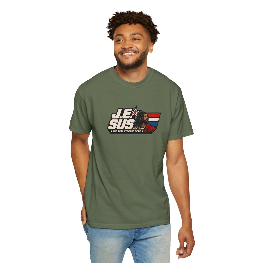 Jesus Retro Graphic T-Shirt — “J.E.SUS The Real Eternal Hero” Christian Vintage Tee