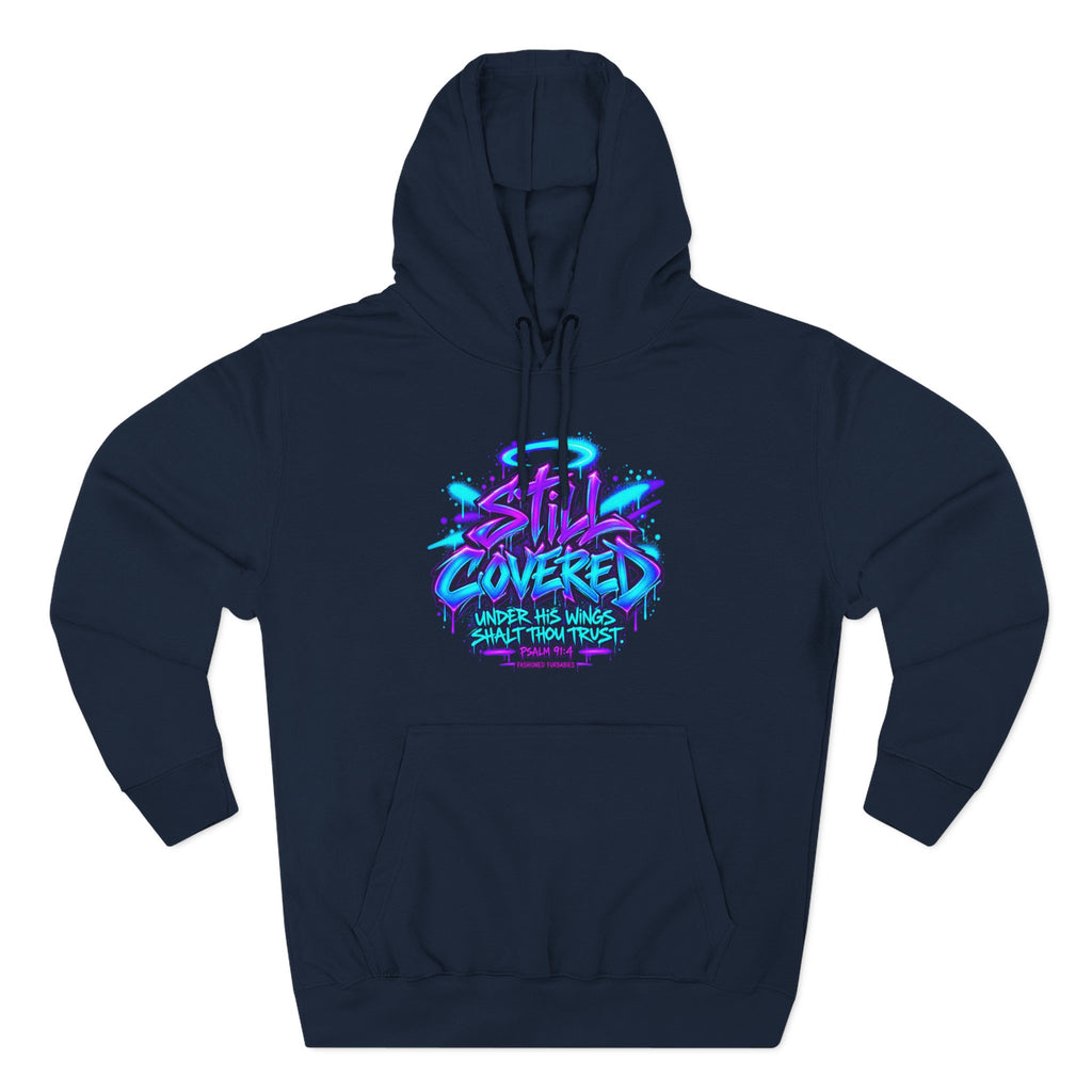 Christian Hoodie — "He Shall Cover Thee" Psalm 91:4 Graphic Fleece Hoodie