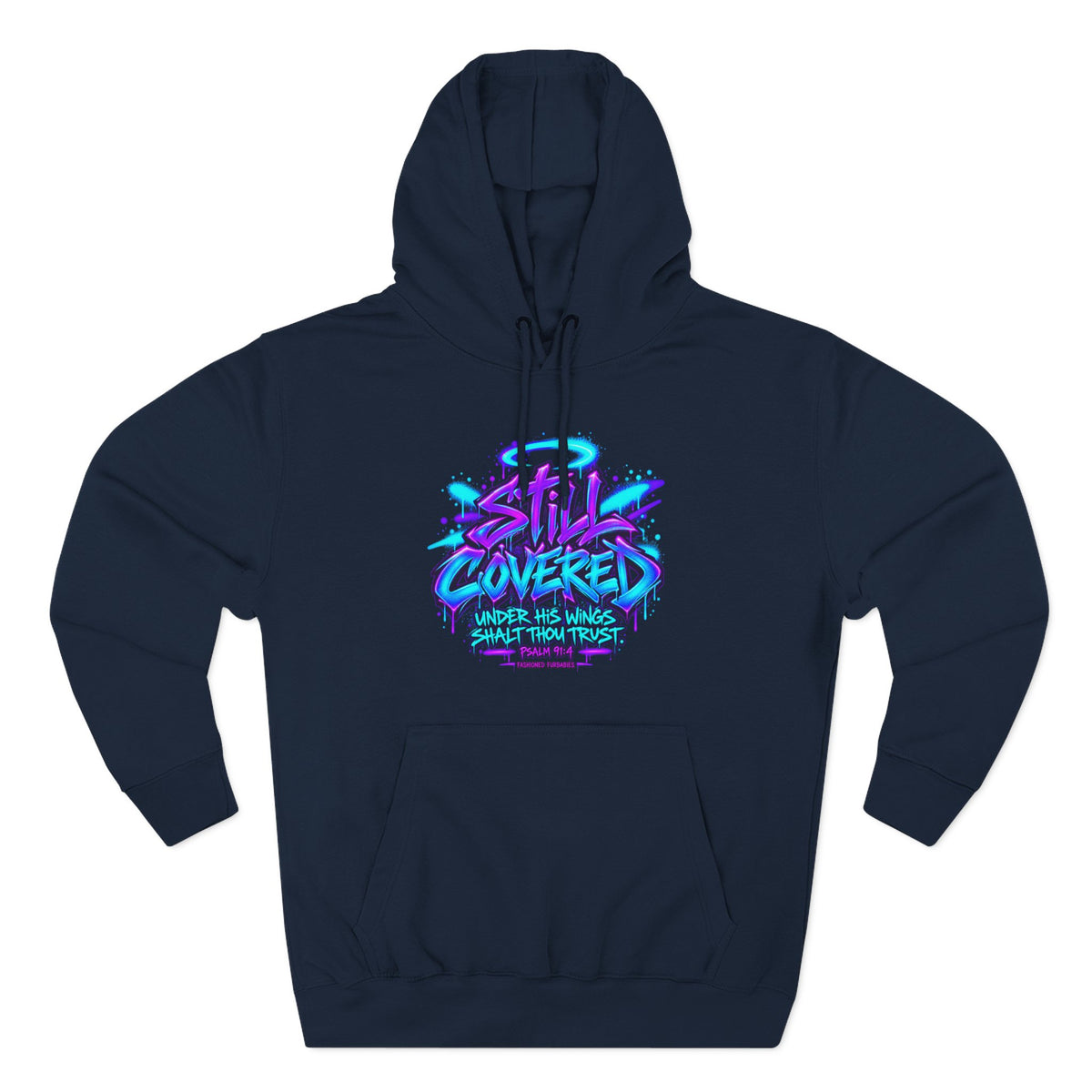 Christian Hoodie — "He Shall Cover Thee" Psalm 91:4 Graphic Fleece Hoodie