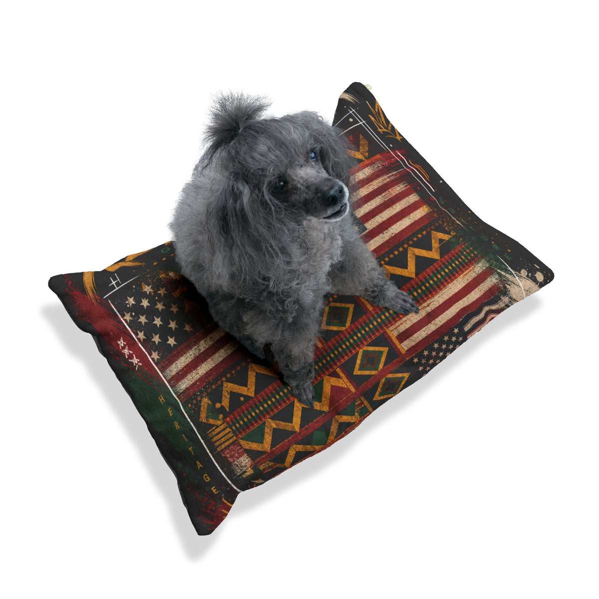 Kente Inspired and USA flag pattern Pet Bed — Colorful Geometric Afrocentric Dog & Cat Cushion