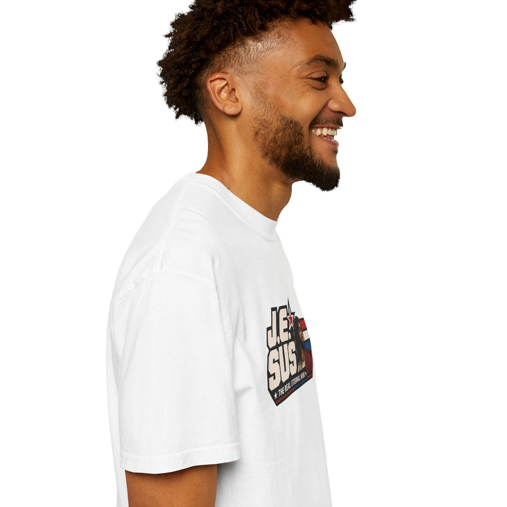 Jesus Retro Graphic T-Shirt — “J.E.SUS The Real Eternal Hero” Christian Vintage Tee