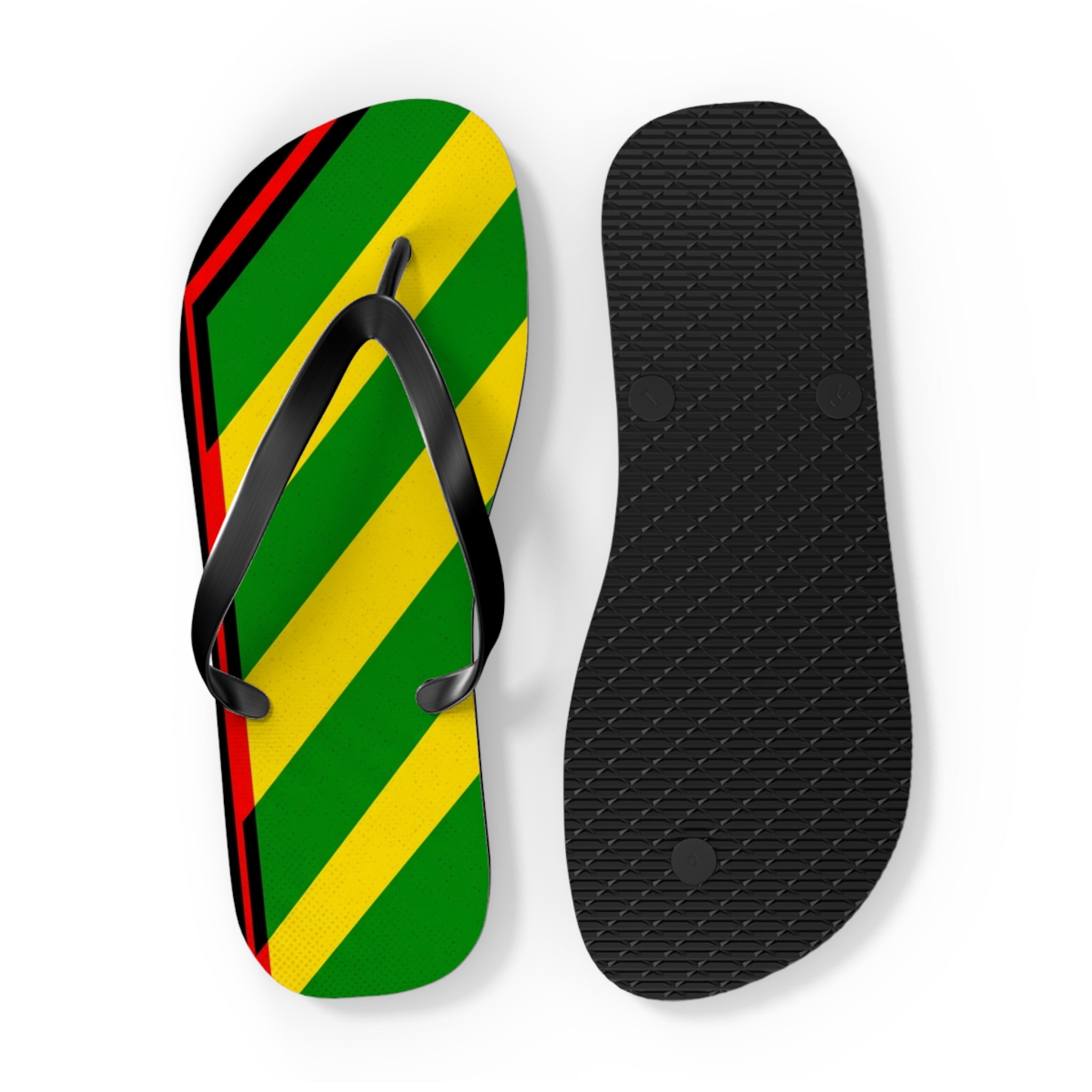 Jamaican Stripe Flip Flops – Green, Yellow & Black Beach Sandals