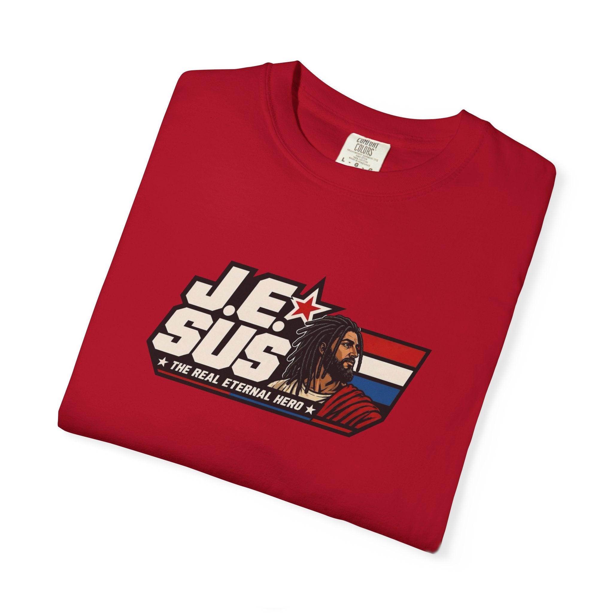 Jesus Retro Graphic T-Shirt — “J.E.SUS The Real Eternal Hero” Christian Vintage Tee