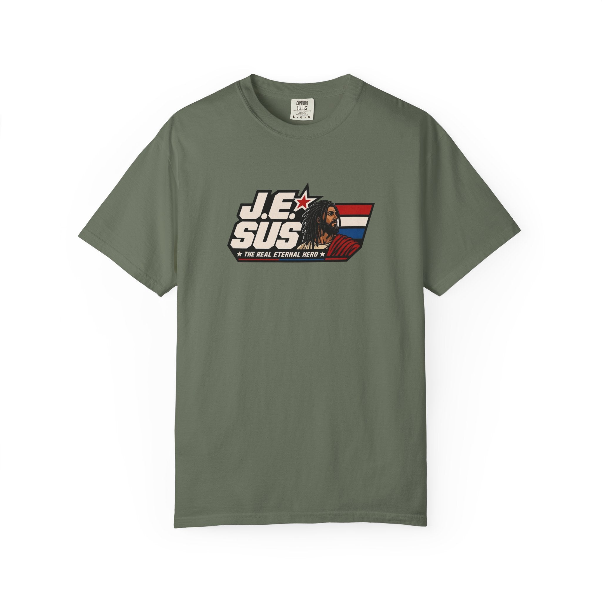 Jesus Retro Graphic T-Shirt — “J.E.SUS The Real Eternal Hero” Christian Vintage Tee