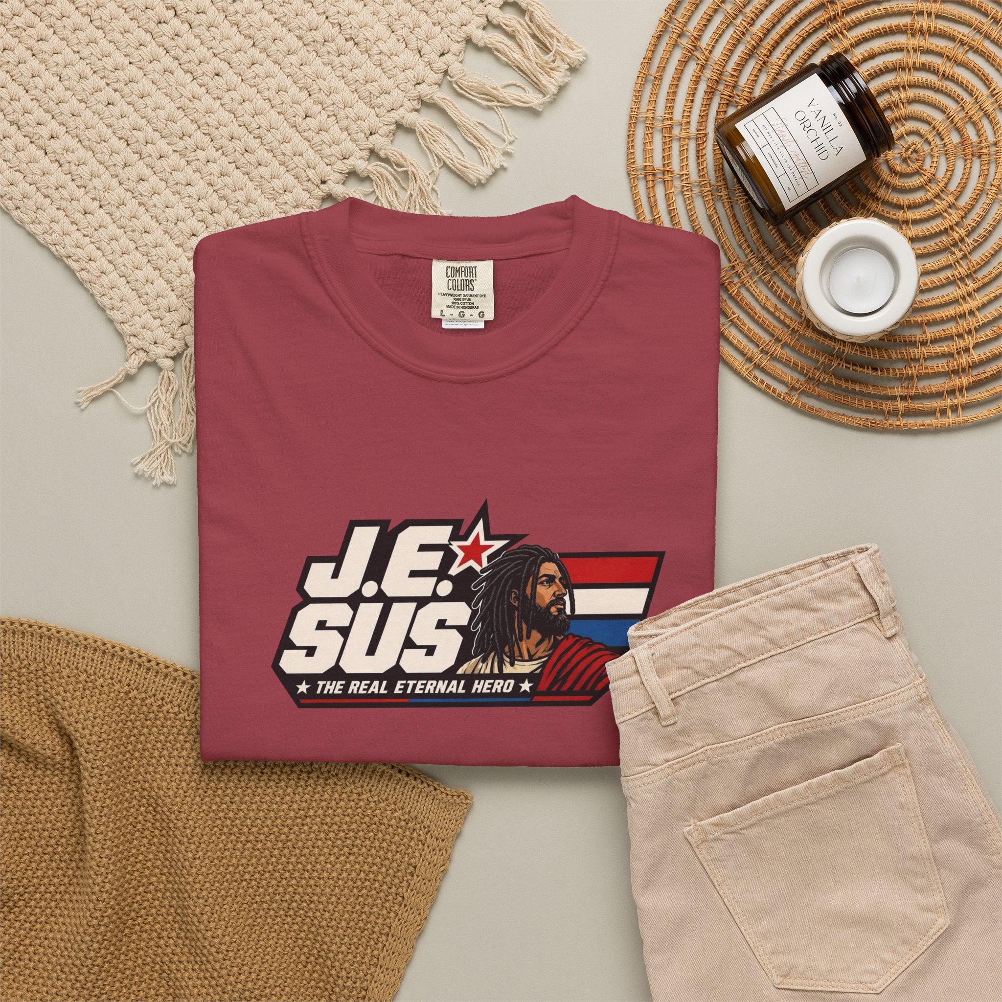 Jesus Retro Graphic T-Shirt — “J.E.SUS The Real Eternal Hero” Christian Vintage Tee
