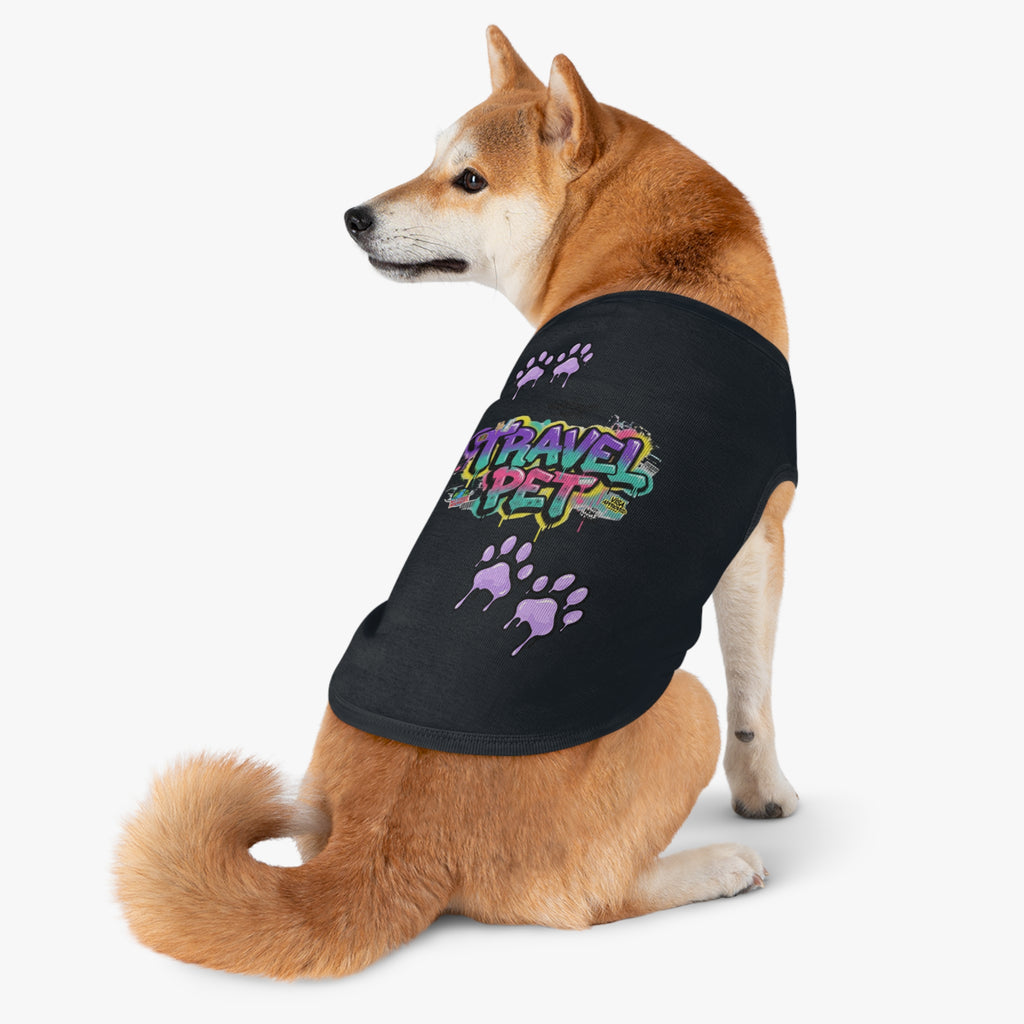 Graffiti Paw Print Travel Pet Tank Top — Trendy Street-Style Dog Shirt Matching Human Shirt