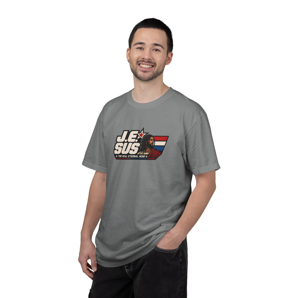 Jesus Retro Graphic T-Shirt — “J.E.SUS The Real Eternal Hero” Christian Vintage Tee